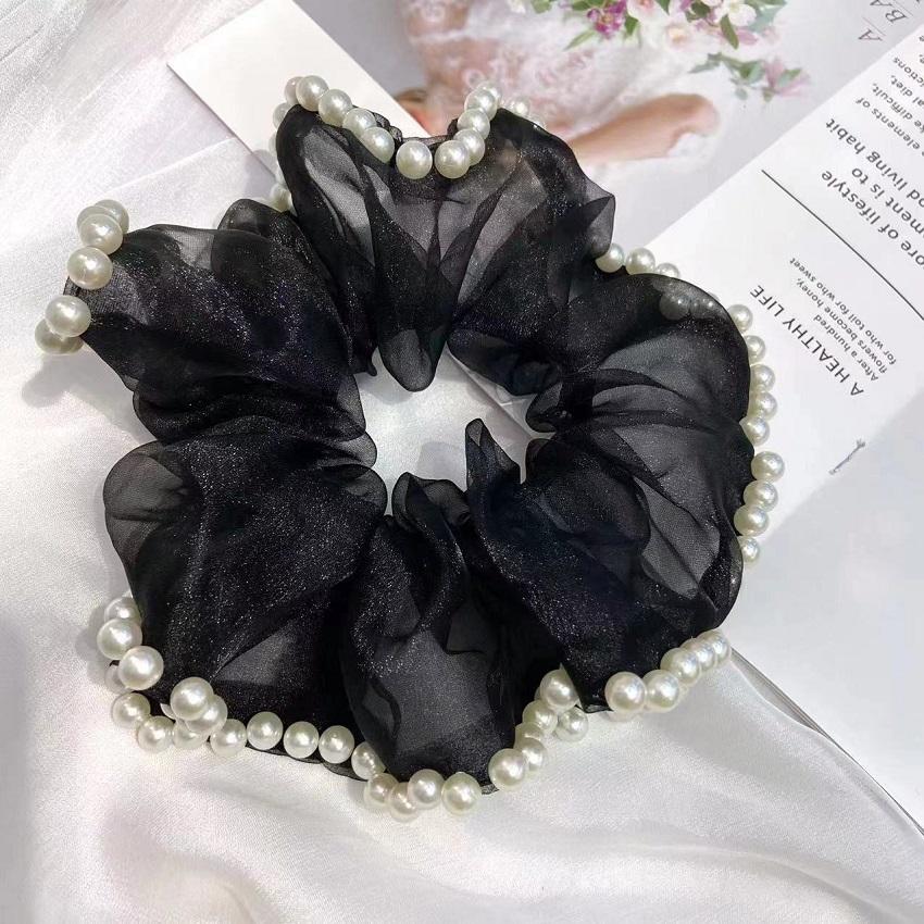 Chiffon Scrunchies Rubber Elastic Hair Tie Girls Hair Accessories Satin Silk Hairbands Flower Headpiece Elastic Hair Bands чёрный