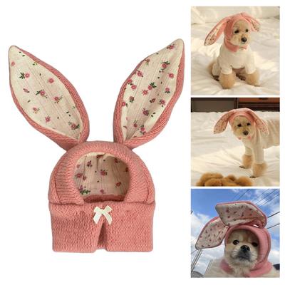 Niedlicher Hut in Hasenohrenform zum Verkleiden von Katzen, lustiges Kostüm, Haustierhut, Weihnachten Cosplay, warme Kopfbedeckung, Hunde Katzen Zubehör