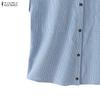 ZANZEA Women Casual Turn Down Collar Loose Short Sleeve Plaid Blouse