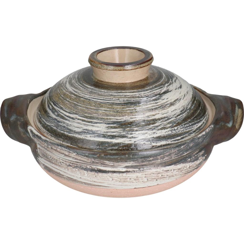Nagatani Seito Iga Earthenware Pot, Large, Serves 3-5, Approx. 31cm, Approx. 3600ml, For Direct Heat, Brushed, ANH-03, Gray