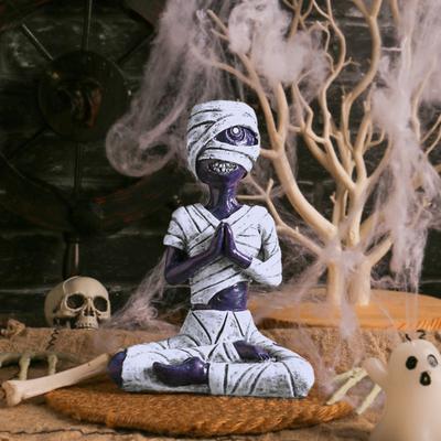Halloween Purple Mummy Tabletop Decoration, Meditation Statue Ornament Whimsical Decor For Home Halloween Funny Housewarming Gift