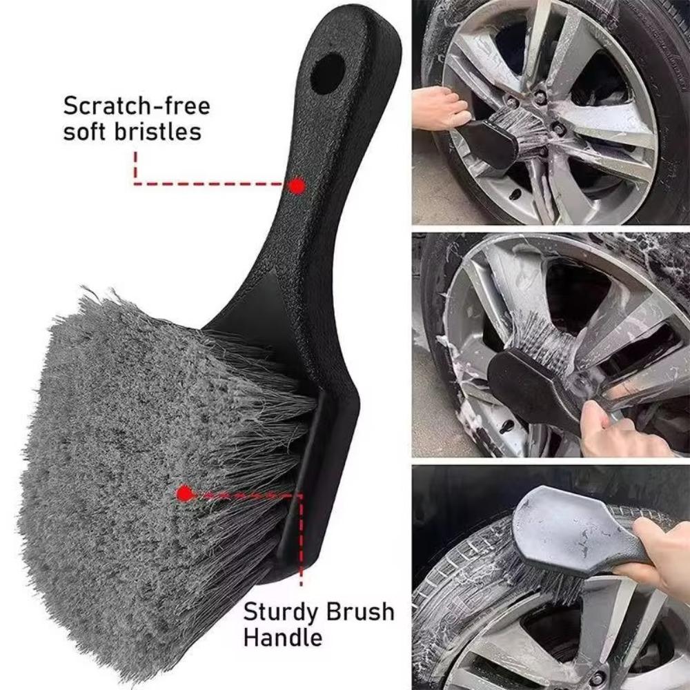 Long Hair Wheel Cleaning Brush Short Handle Tire Rim Washing Brush Detail Brush Vehicles Cleaning