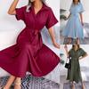Polo Collar Solid Color Button Dress High Waist Elegant Shirt Dress for Women Long Sleeve Loose Dresses Causal Dress