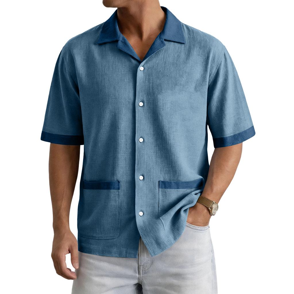 Men's Summer Casual Short-Sleeve Shirt With Collar And Multiple Pockets