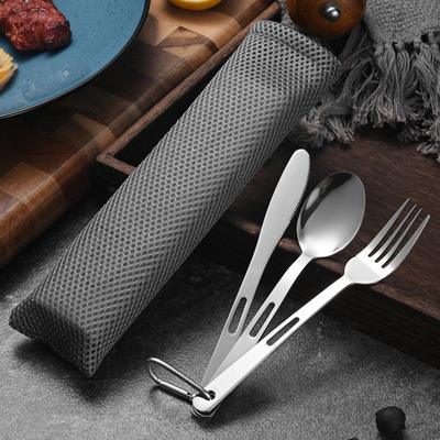 Juego de vajilla de acero inoxidable con cortador, tenedor y cuchara, con estuche de transporte, sin BPA, resistente a la oxidación, reutilizable, para el hogar, la escuela, el picnic al aire libre.
