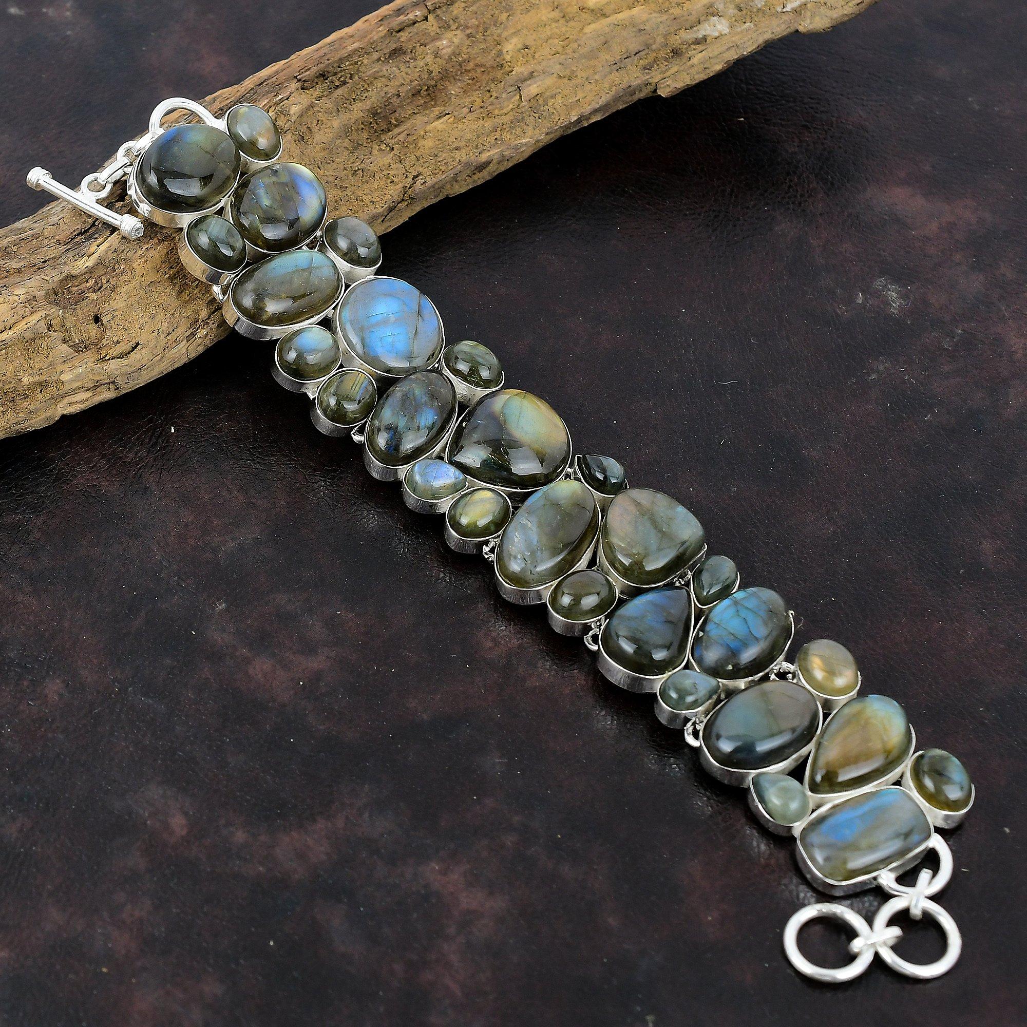 

Подарочный ювелирный браслет из стерлингового серебра 925 пробы с лабрадоритом 8 дюймов