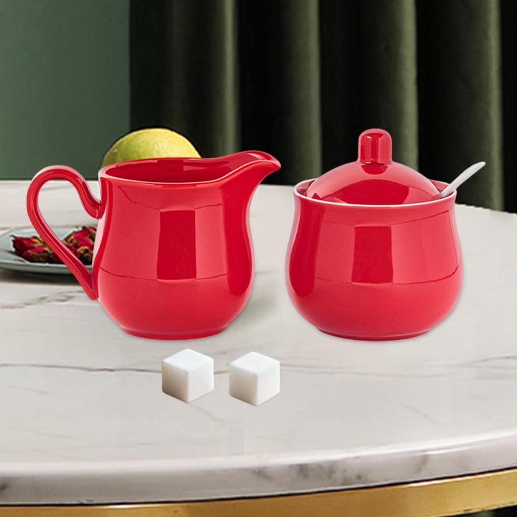 Set Zuccheriera e Lattiera in Ceramica Brocca, Regalo, Porta Zucchero Lattiera Ciotola con Coperchio