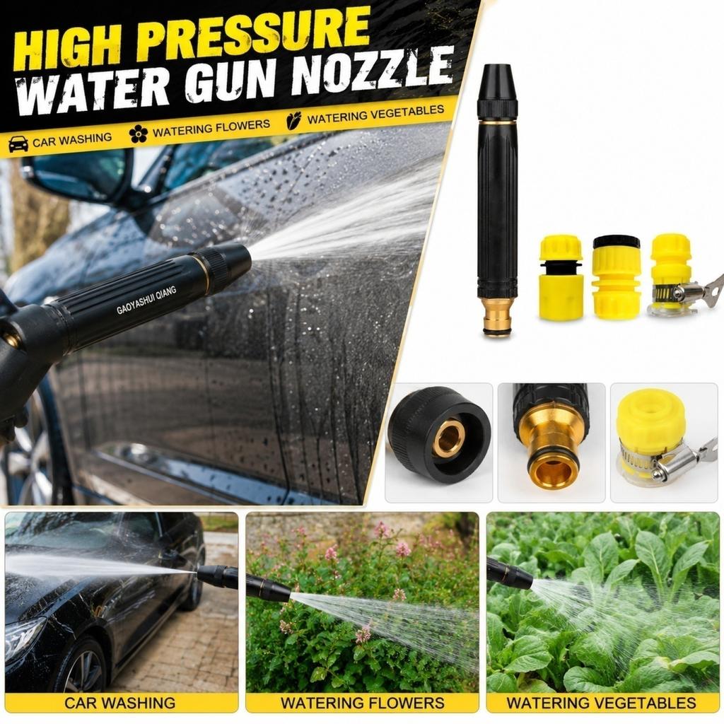 High Pressure Water Spray Nozzle Set for Garden Irrigation Car Wash Adjustable Plastic Material with Hose Connectors for Outdoor Use