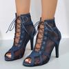 Summer New  Women High Top Dance Shoes Ballroom Salsa Tango Sandals Girl Fashion Party Mesh Cutout High  Sandalias