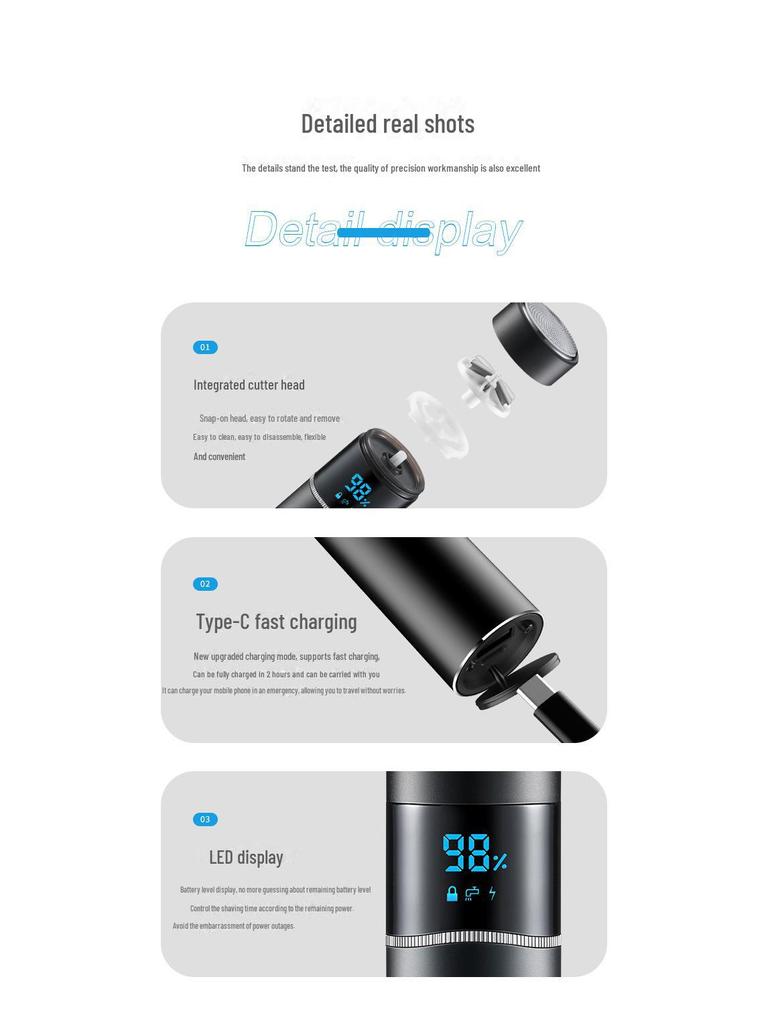 Portable 8D Power Bank Electric Shaver: Fast Charging, Single Head, Travel Friendly