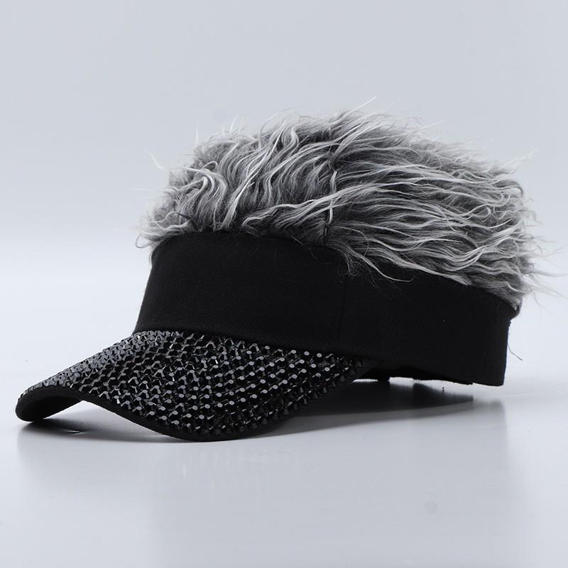 Colorful Flag Simulation Wig Baseball Cap Fashion Rhinestone Sun Visor