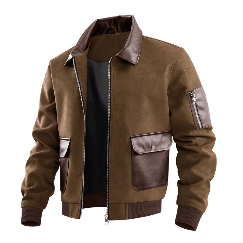 Men's Collar Solid Color Jacket Casual Versatile Cardigan Men's Jacket Retro Patchwork Jacket
