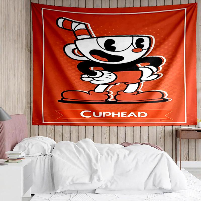 Cuphead Tapestry for Bedroom Aesthetic Classroom Tapestries Wall Hanging for Living Room Dorm Office,Ideal Creative Gift