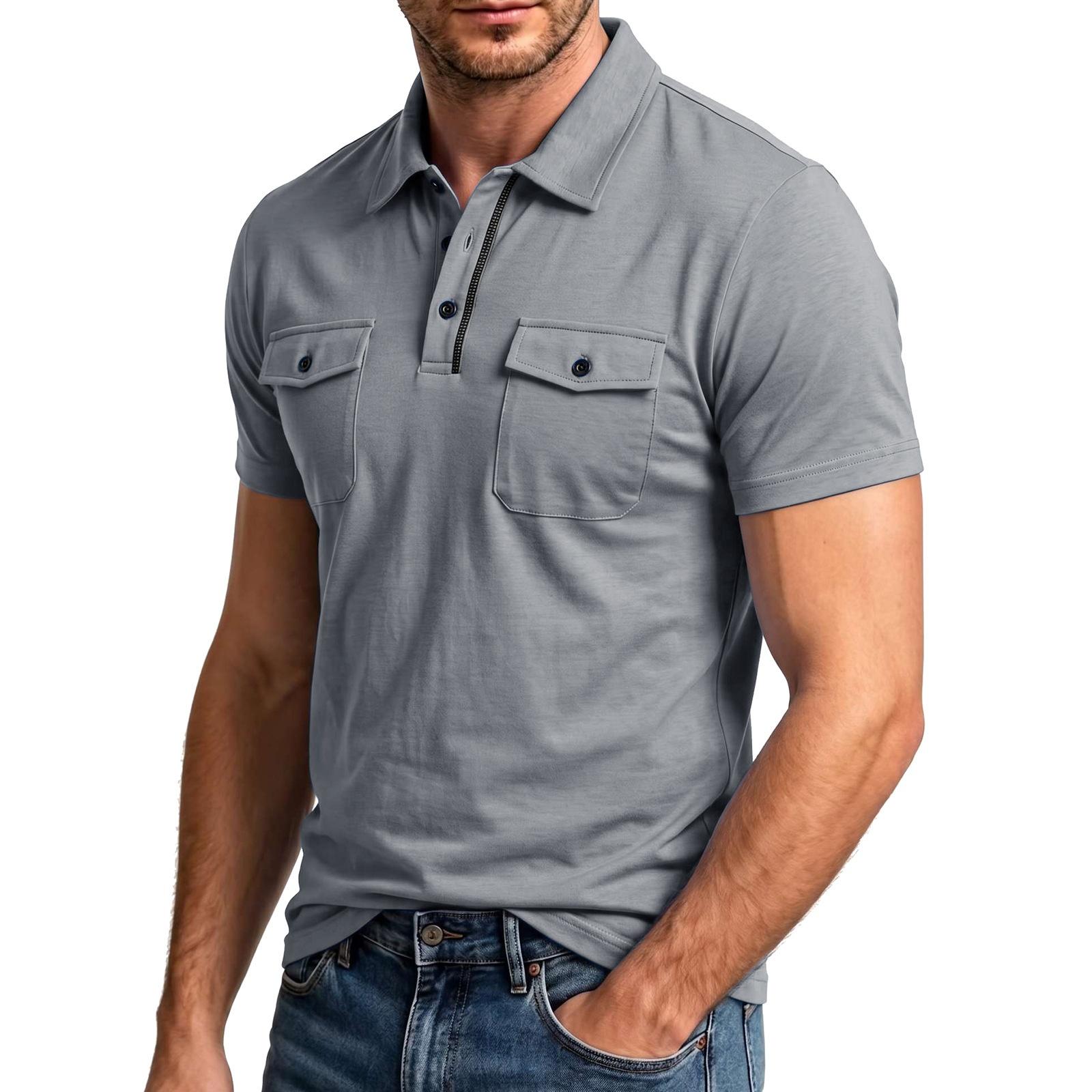 Herren Freizeit Kurzarmhemd Slim Fit Leicht Atmungsaktiv Poloshirt mit doppelten Brusttaschen Arbeitskleidung Stil XXL