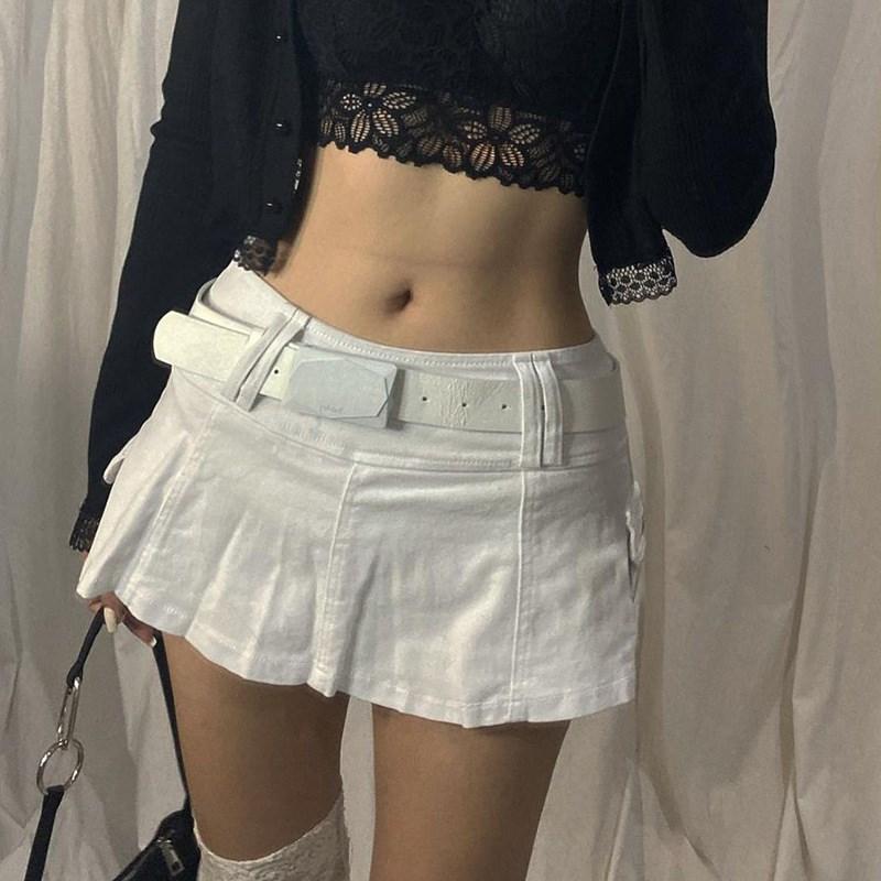 Goth Micro Skirts Low Rise Black Pocket Patchwork Skirt Aesthetic Outfit Vintage Harajuku Streetwear Style