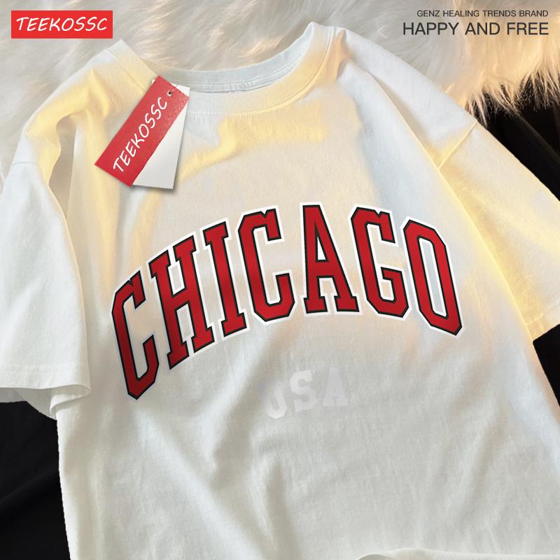 Chicago USA Klasyczny Graficzny T-Shirt Męski Street Crewneck T-Shirty Tee Ubrania Koszulka Casual Bawełna Krótki Rękaw Para