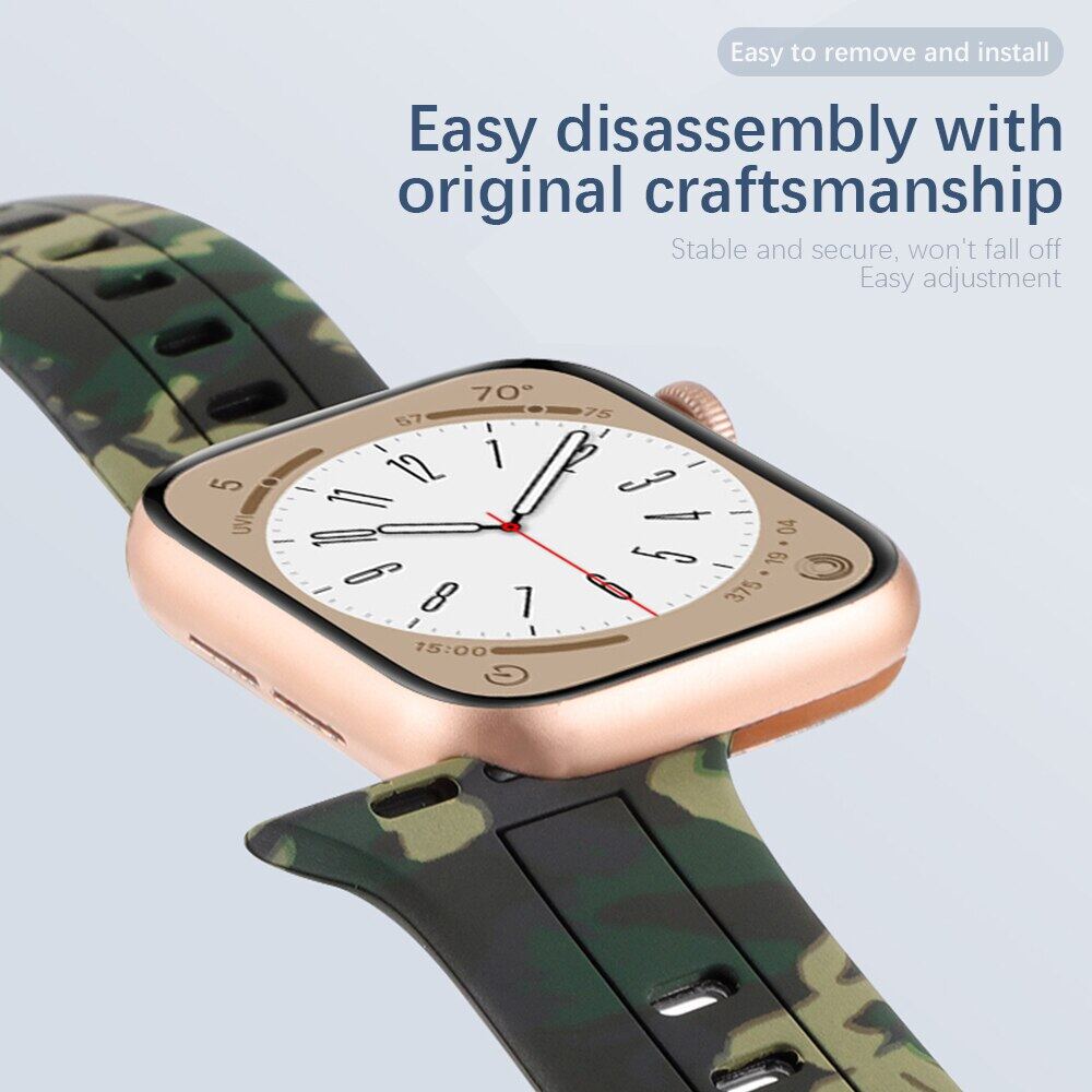 For Apple Watch Band Ultra 8 SE 7 6 5 Silicone Strap iWatch 49mm 40mm 45mm 41mm 42mm Camouflage Pattern Wristband Belt Bracelet