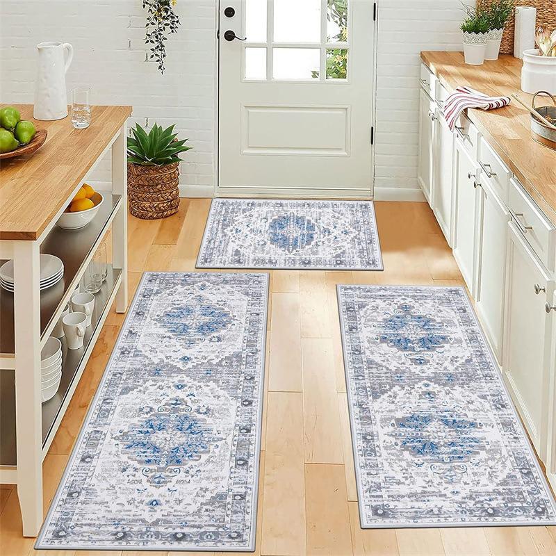 3 Pcs Set Floor Mat Bohemian Style Rugs Kitchen Carpet Non-slip Comfortable Washable Kitchen Decoration Office Bedroom Corridor