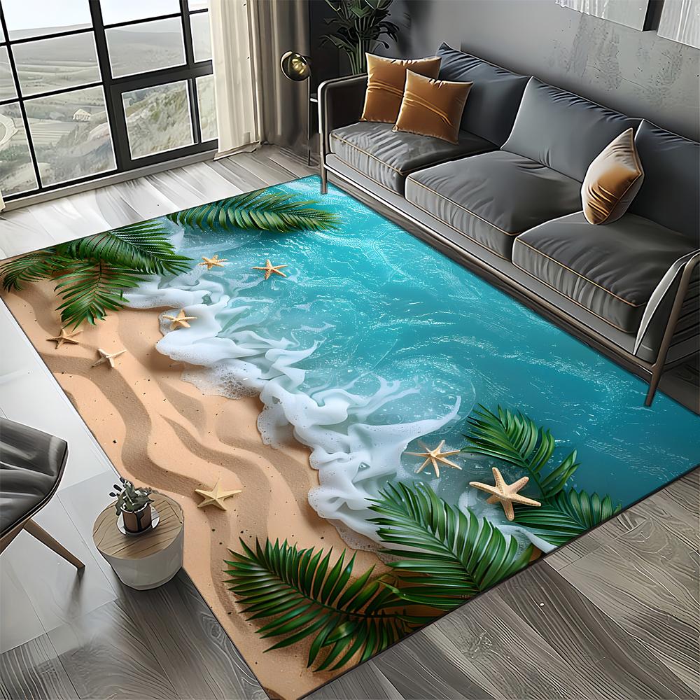New Starfish Beach Shell Sea Star Sand Carpet Rug for Living Room Bedroom Home Sofa Decoration,Kids Play Non-slip Floor Mat