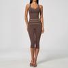Contrasting color grinding yoga suit for women, neck V-neck, hip lift, abdomen, high waist, cropped pants, sports suit for women