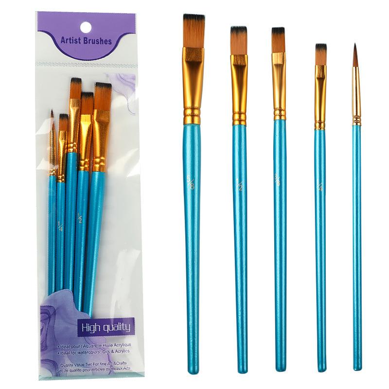 Foreign Trade Nylon Painting Brush Set - 10 Pieces, Red & Blue Handles, Flat Gouache & Oil Brushes