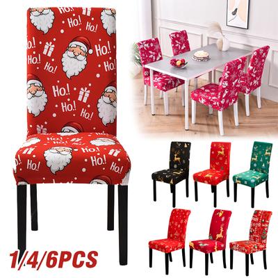 Christmas Chair Covers Dining Room Stretch Seat Protector Chair Covers for Kitchen,Office,Hotel,Banquet,Ceremony,Party 4/6pieces