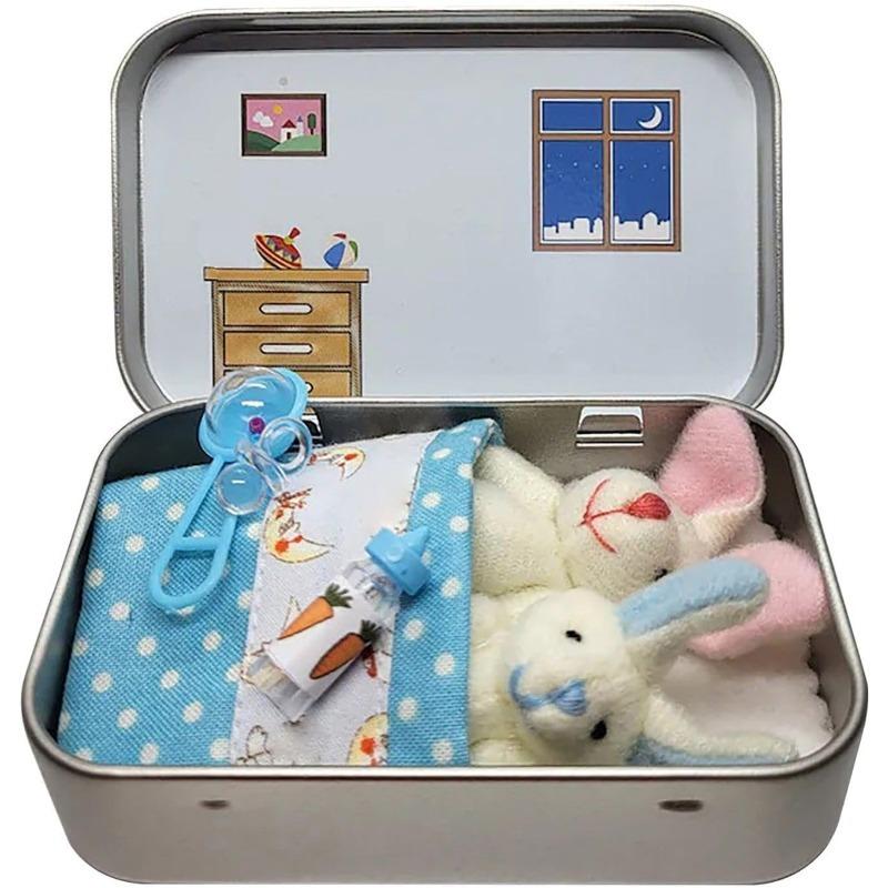 Little Pocket Bunny, Easter Basket Stuffer, Bunny in a Tin Box, Bunnys Hugs in Box, DIY Pet Bunnys Adoption, Easters Baskets Decorative Boxes синий
