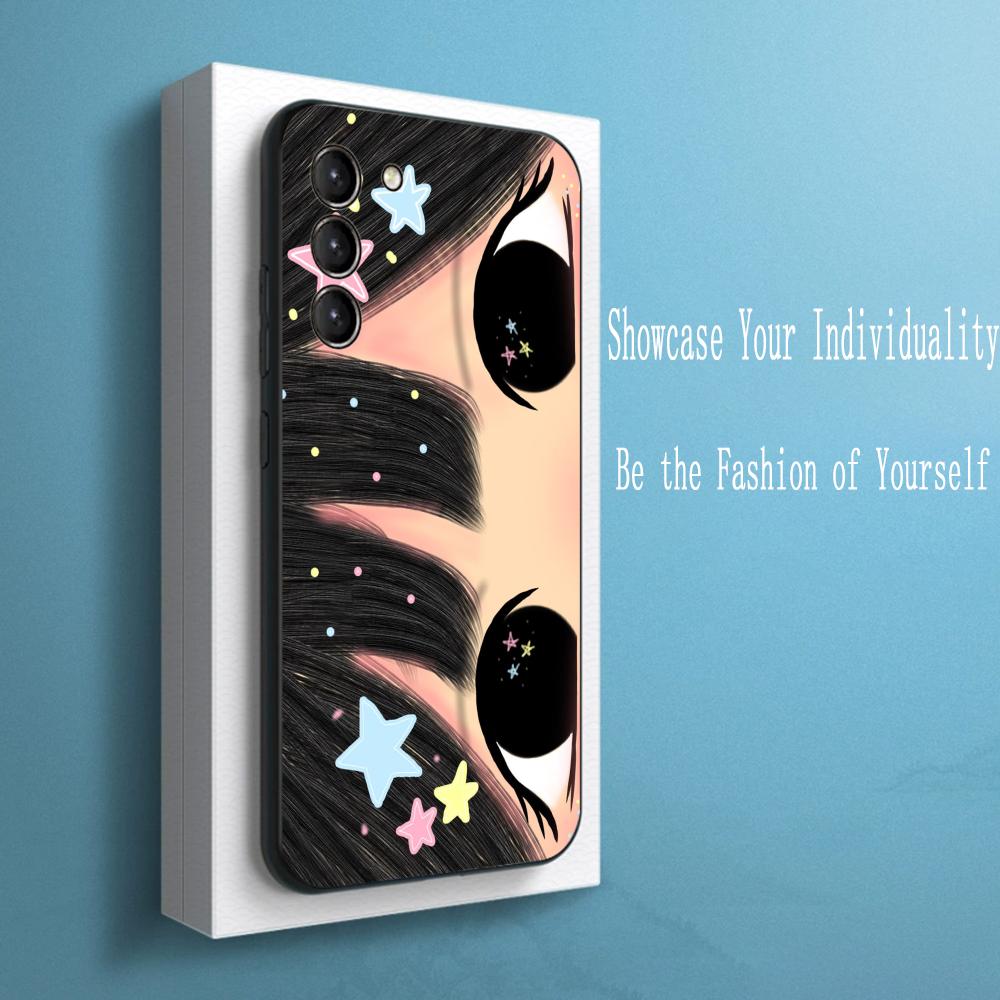 Cute Girl Cartoon Big Eye Design Phone Case For Samsung Galaxy S26 S25 S24 S23 S22 S21 Plus Ultra Note20 Soft Black