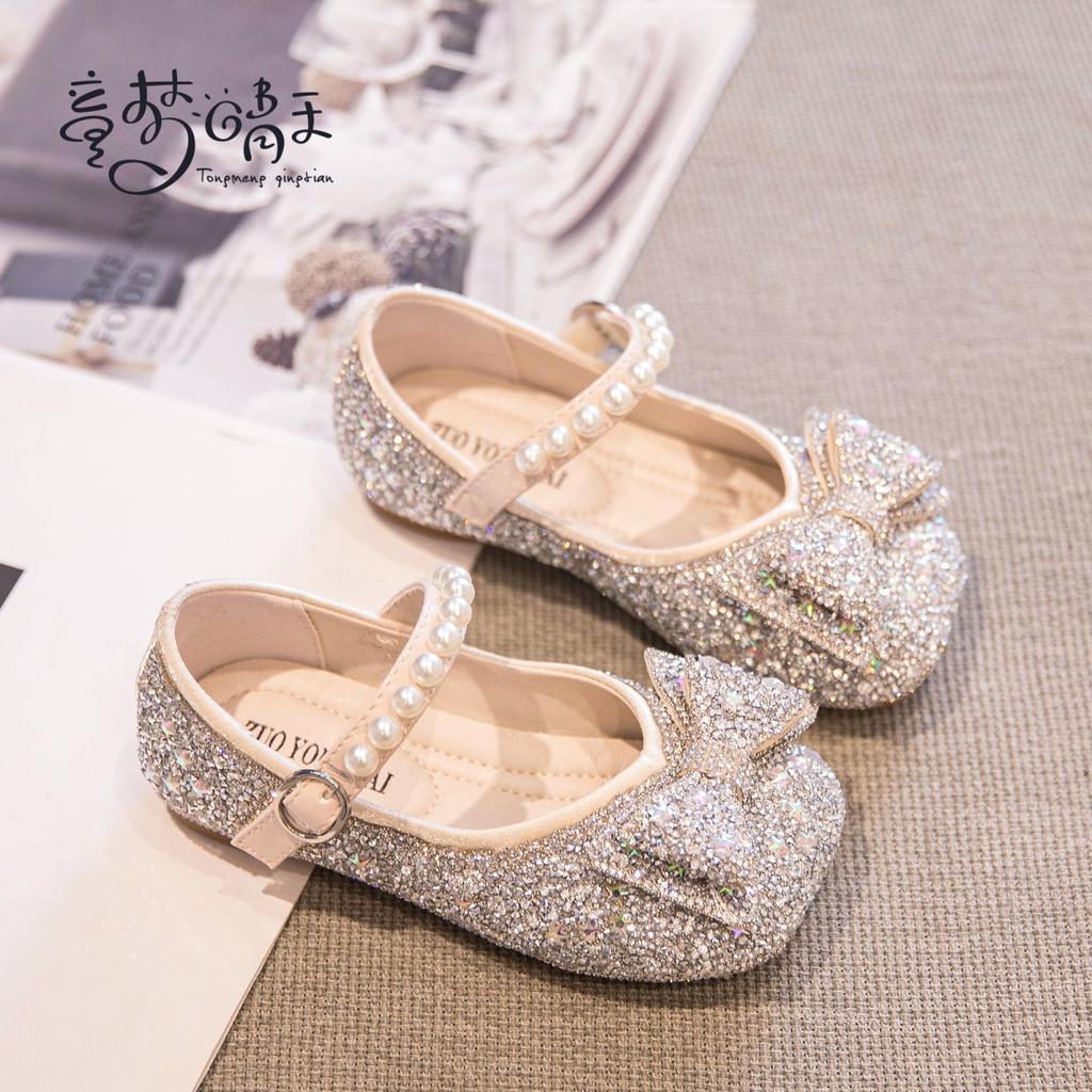 Girls' Elsa Sparkling Princess Shoes New Spring and Autumn Children's Crystal Shoes Baby Girls' Single Shoes Dance Leather Shoes
