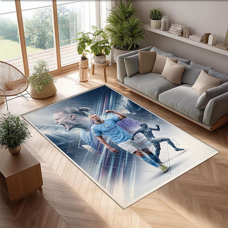 Erling Haaland Calcio Football Pattern Tappeto Morbido per Area Tappeto per Pavimento Interno Antiscivolo Tappetino Decorazione Sportiva per Camera da Letto
