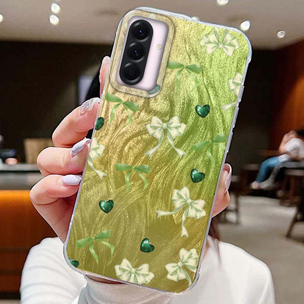 Blue Bow Green Heart Love Phone Cases For Samsung Galaxy A56 A26 A36 A16 A55 A25 A15 A35 S25 S24 Silicone Couple Fundas Cover