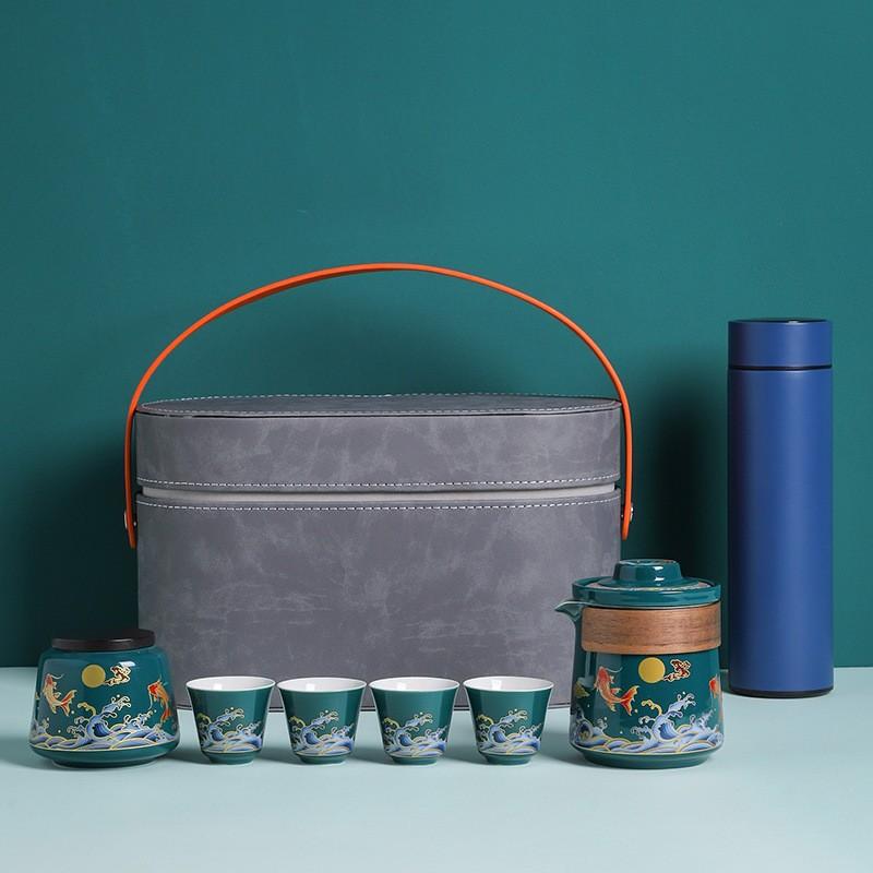 Outdoor travel tea set Kuaike ceramic one pot four cups tea can thermos cup combination business gift