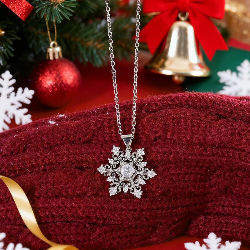Ornate Filigree Snowflake Pendant Necklace with Central Accent Winter Inspired Elegant Jewelry