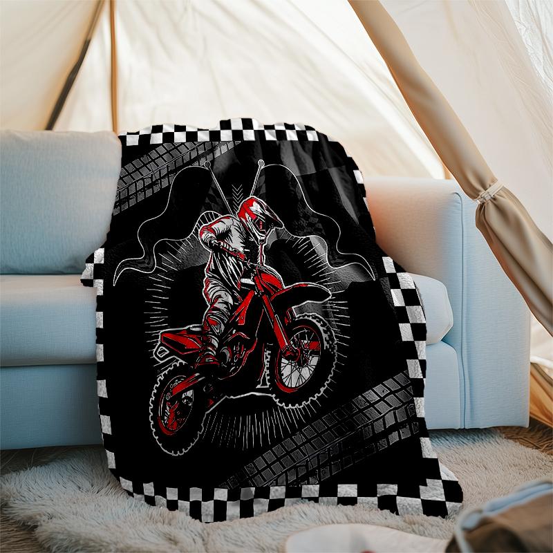Coperta a Tema Stampata con Motivi di Moto da Fuoristrada - Perfetta per Divano, Letto, Viaggi e Uso Esterno | Lavabile in Lavatrice, Accogliente e Resistente.
