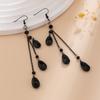 Ingemark Trendy Long Tassel Droplet Imitation Crystal Pendent Earrings Women Elegant Black Chain Piercing Drop Earrings Jewelry