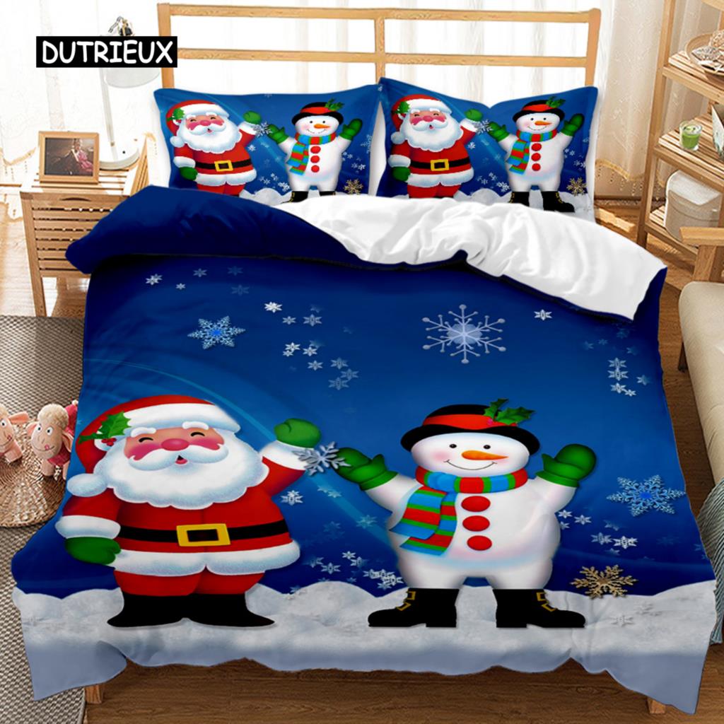 Christmas Duvet Cover Set Cartoon Merry Chirstmas Bedding Set Happy Santa Claus Polyester Quilt Set Pillowcase Double Queen King