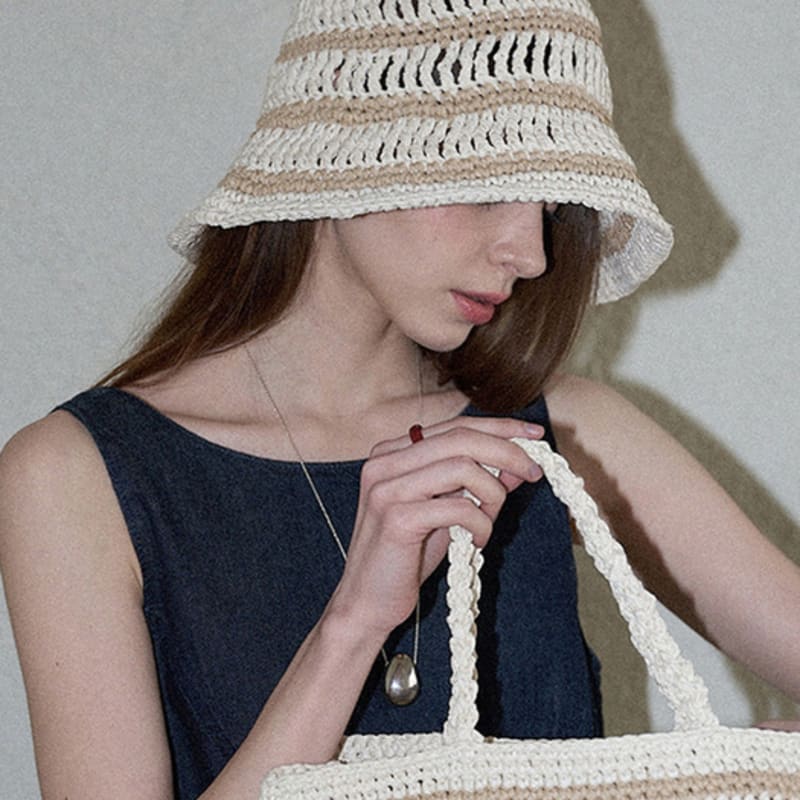 

Slowslowly Марокканская ручная работа Крючком Полосатая Панама _ Крем Cream