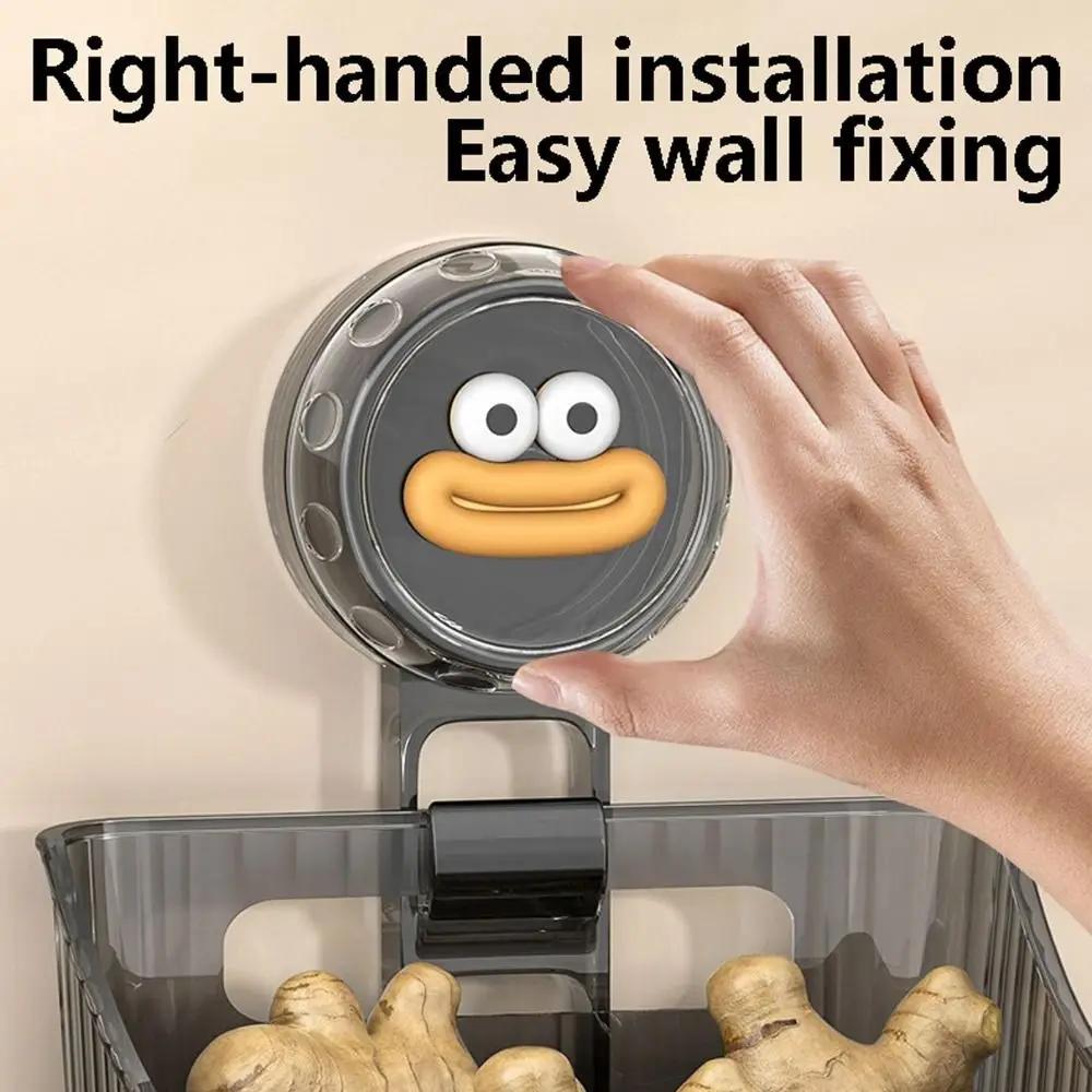 Niedliche Wandmontierte Küchenaufbewahrungsbox Abflussbar Große Kapazität Aufbewahrungskorb Ohne Bohren Regal Organizer Behälter Badezimmer