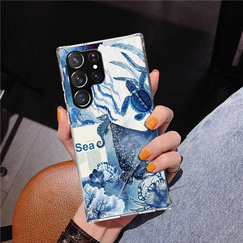 Ocean Starfish Sea Turtle Shark Phnoe Case for Samsung Galaxy S26 S25 Edge S23 S24 Ultra S22 Plus S21 S20 FE Unique Cover Soft C Samsung S23 Ultra
