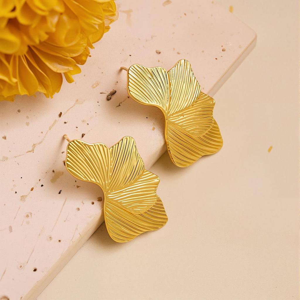 Geometric Irregular 18k Gold Titanium Steel Earrings for Women