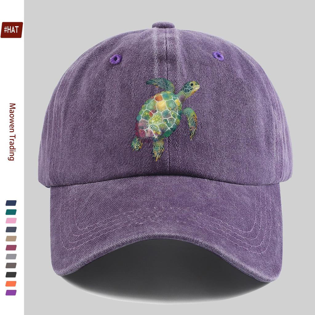 Pc Adjustable Trucker Cap Suitable for Men  Women Lightweight Vintage Washed Turtle Print Snapback Hat NonElastic Buckle Cl