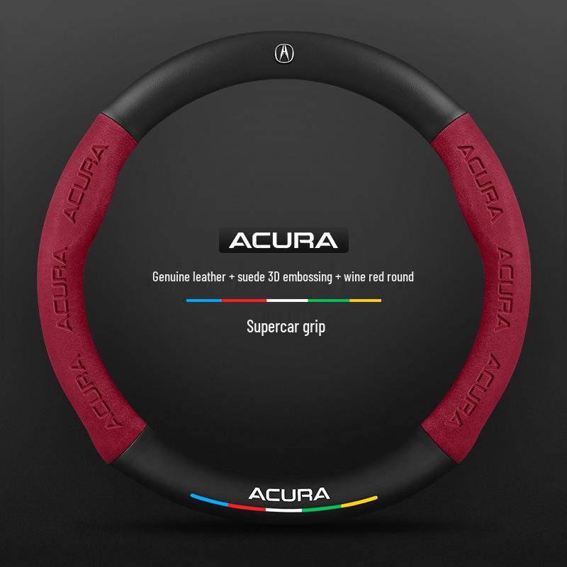 Genuine Leather Carbon Fiber Steering Wheel Cover for Acura - Non-Slip & Breathable, Universal Fit for All Seasons