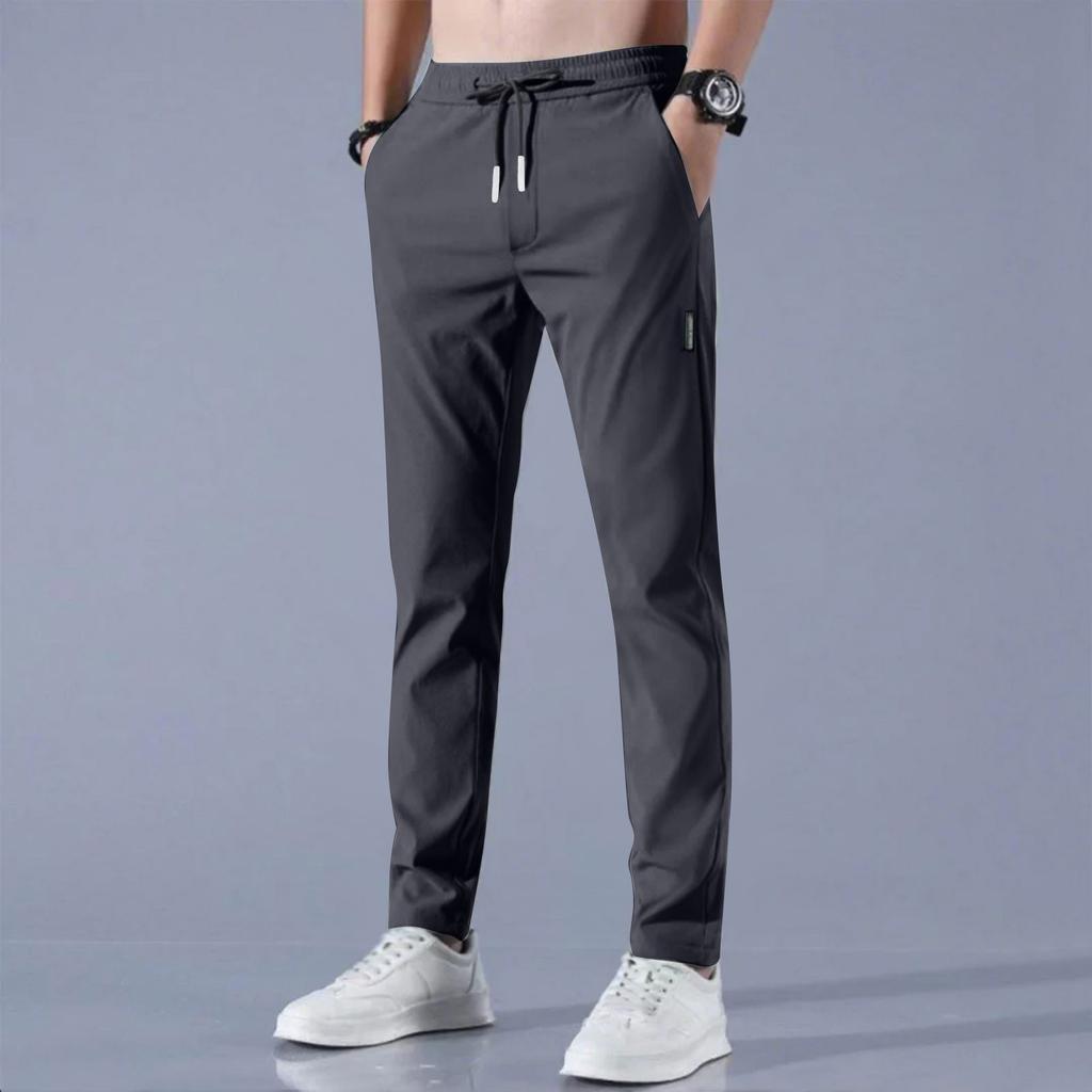 Men's Lightweight Stretchy Casual Pants with Drawstring Waist, Breathable Quick-Dry Fabric for Daily Wear