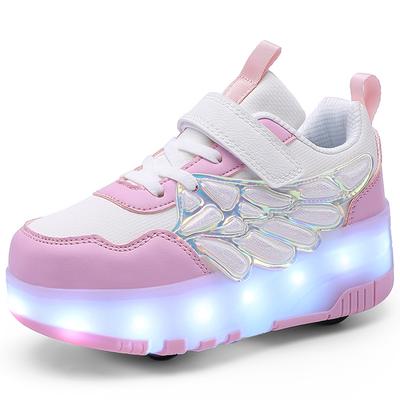 Buty do biegania dla dzieci na czterech kółkach z kółkami Buty sportowe Ładowanie USB Światło LED Buty sportowe Wrotki dla dziewczynek