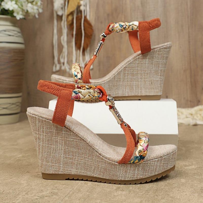Fashion New European and American Style Fashionable Round Toe Open Toe One-line Set with Women's Large-size Fashionable Wedge Sandals