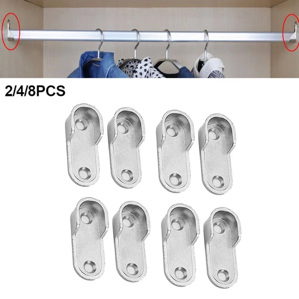 2/4/8 Pcs Closet Brackets 47*19*2mm Silver Zinc Alloy Wardrobe Clothes Tube Support Rod Pole End Thickening Holder Accessories