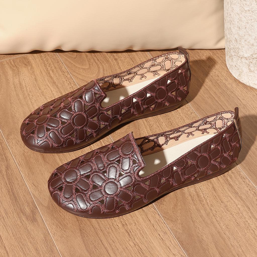 Comemore Women Flats Shoes Slip On Loafers for Women Round Toe Single Shoes Hollow Out Solid Color Large Size Flat Shoes