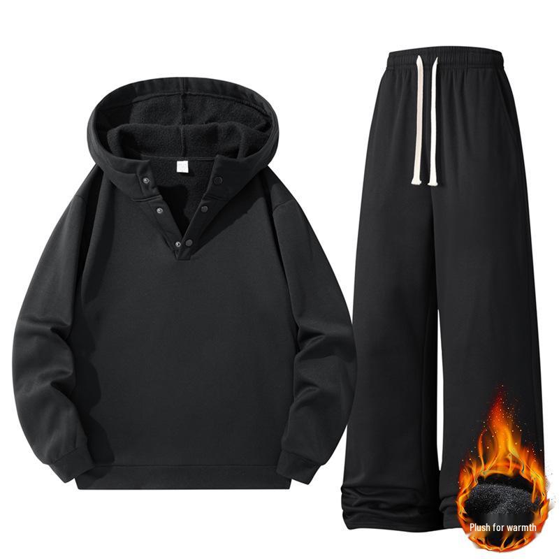

Unisex Casual Velvet Hoodie & Sweatpants Set - Solid Colors XXL чорний