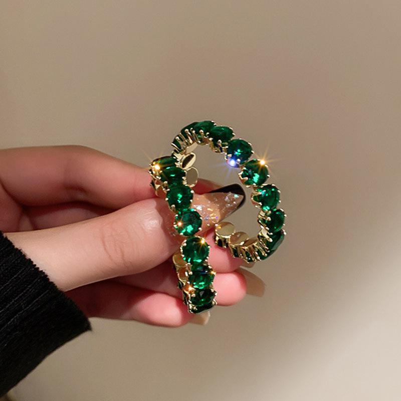 Emerald diamond leaf fringed earrings light luxury stud earrings women's European and American earrings