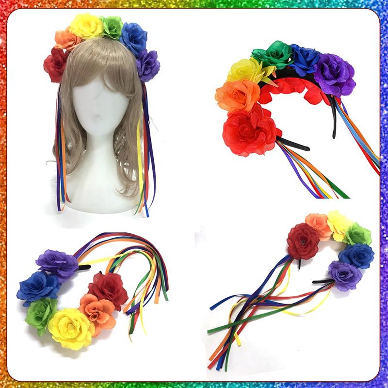 Rainbow Rose Flower Fluttering Ribbon Hair Bands Fluttering Ribbon Headpieces Hair Accessories Pride Day